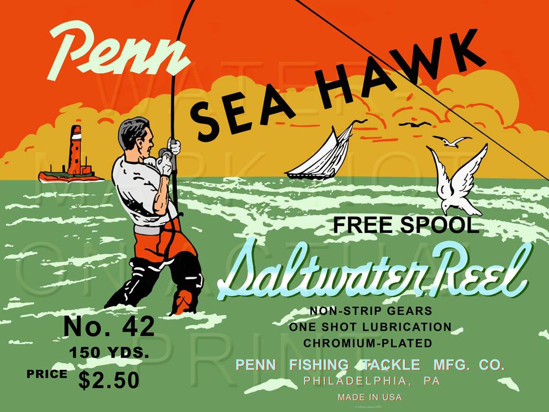 Vintage Penn Fishing Reel Box Label sea Hawk Etsy