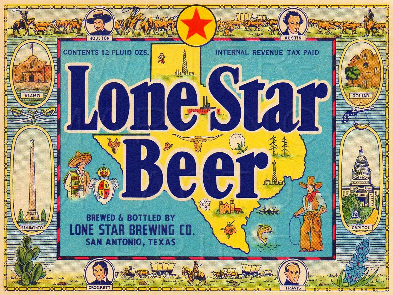 Custom Lone Star Beer Lone Star Brewing Co San Antonio TX Beer Label Canvas Print Etsy