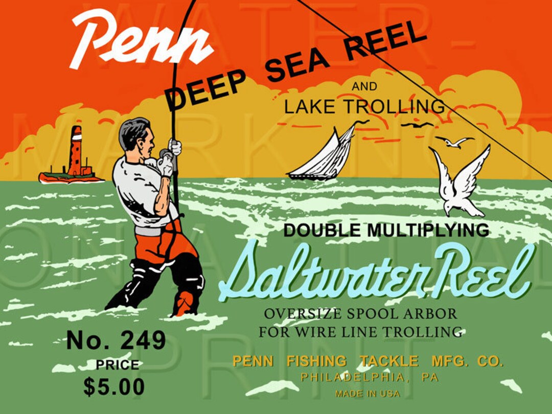 Vintage Penn Fishing Reel Box Label deep Sea Reel Etsy