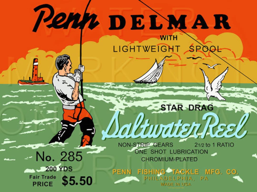 Vintage Penn Fishing Reel Box Label delmar Canvas Print -  Canada