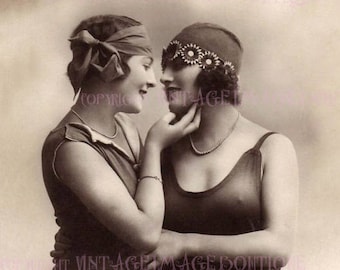 Lovely 1920's Lesbian Flappers In Swimming Costumes Couple Wedding Civil Partnership Wedding 5x7 Greeting Card