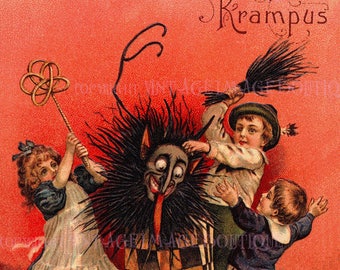 Antique Edwardian Illustration Krampus As A Jack In The Box Christmas Season Krampuskarten Pagan Winter Solstice Holiday 5x7 Greeting Card