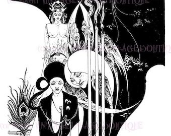 Ilustración victoriana tardía de pluma y tinta de Aubrey Beardsley de Le Morte d'Arthur 5x7 Tarjeta de felicitación