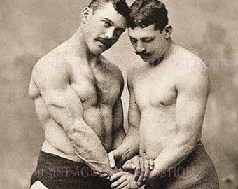 Antique Homo Erotic Kinky Muscular Men Wrestling Gay BDSM  5x7 Greeting Card