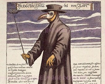 Antique 17th C. Bookplate Illustration Of A Plague Doctor In His Plague Mask Black Death Medical Scientific  5x7 Greeting Card