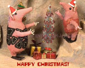 Vintage 1960's The Clangers On Their Moon Star Decorating A Christmas Tree Holiday Season Christmas Winter Solstice 5x7 Greeting Card