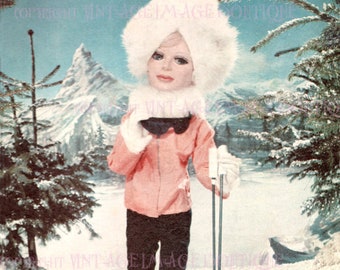 1960's Thunderbirds Lady Penelope Skiing In The Alps In A FAB Ski Ensemble Holiday Season Winter Solstice 5x7 Greeting Card