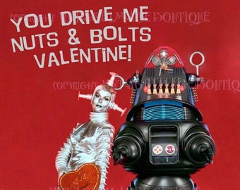 Cute Vintage 1960's Android And Robot Valentine's Day  5x7 Greeting Card