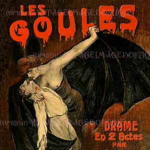Carte de voeux Les goules fantasmagoriques 5 x 7 du théâtre Grand Guignol des années 30