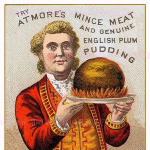 Anúncio vitoriano antigo para tortas de carne moída e pudins de ameixa V.2 Cartão comemorativo de Natal, solstício de inverno, 5x7