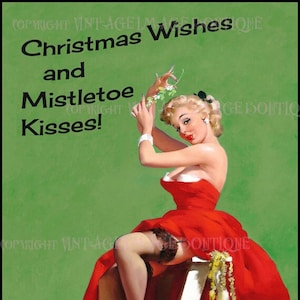 Fantastyczna 1950-letnia Yuletide Pin Up Model Sezon Bożego Narodzenia Zimowe przesilenie Święta 5x7 Kartka z życzeniami