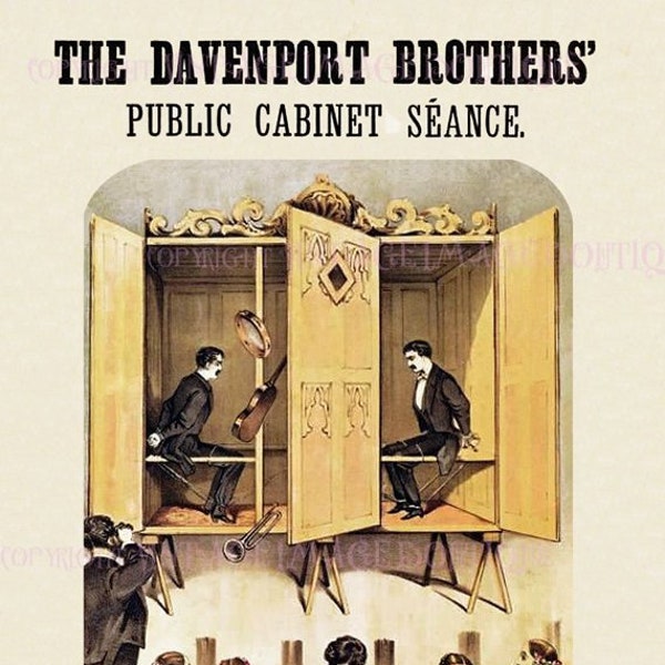 Antique Spiritualism Magic Spectacle Show The Davenport Brothers Public Cabinet Seance Victorian Entertainment Show  5x7 Greeting Card