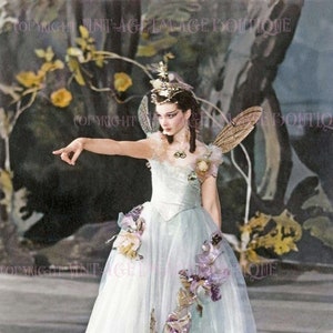 Magnifique portrait photo colorisé des années 30 d'une actrice shakespearienne en Titania Coquette Flapper 5 x 7 Carte de voeux