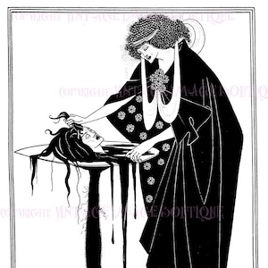 Spät-viktorianische Aubrey Beardsley Pen And Ink Illustration von Oscar Wilde's Play Salome 5x7 Grußkarte