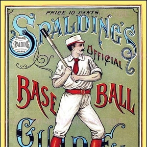 Illustration d'art de couverture de livre-guide victorien antique de 1889 pour le guide de baseball de Spalding, divertissement sportif, carte de voeux 5 x 7