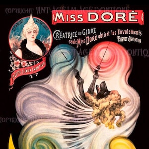 Belle loi de cirque d'amusement victorien antique, Miss Dore et ses caniches spectaculaires Music Hall Entertainment 5x7 Carte de vœux
