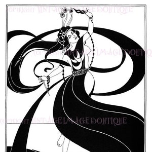 Ilustración en pluma y tinta de Aubrey Beardsley de finales de la época victoriana: La bailarina oriental Tarjeta de felicitación de 5 x 7