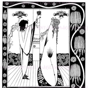 Cartão comemorativo 5x7, ilustração a caneta e tinta de Aubrey Beardsley, estilo vitoriano tardio, de Le Morte d'Arthur