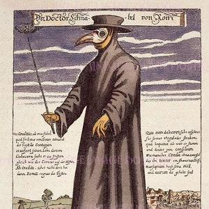 Antike 17th C. Exlibris Illustration Eines Pestdoktors In Seiner Pestmaske Schwarzer Tod Medizinisch Wissenschaftliche 5x7 Grußkarte