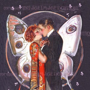 Preciosa ilustración vintage romántica de una pareja flapper de los años 20 besándose el día de San Valentín Tarjeta de felicitación 5x7
