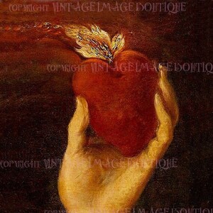 Romántica pintura holandesa del siglo XVII Detalle de la mano de Venus sosteniendo un corazón en llamas Tarjeta de felicitación surrealista de San Valentín de asociación civil 5x7