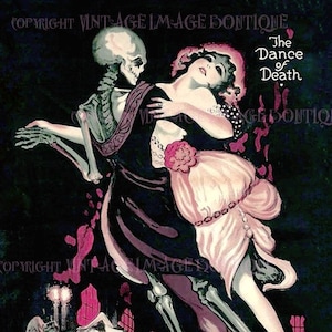 Biglietto d'auguri fantasmagorico 5x7 del 1919, film muto perduto dell'espressionista tedesco Fritz Lang, Der Totantanz / La danza della morte