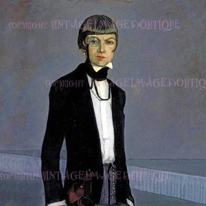 Pintura de retrato da década de 1920 da icônica escultora lésbica Una Vincenzo, Lady Troubridge com seus cães Dacshund, Radclyffe Hall, cartão comemorativo 5x7