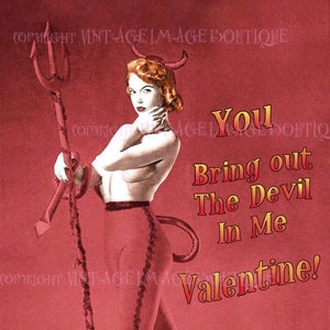 Sexy 1950&#39;s Cheesecake  Redhead Pin Up Model As A Naughty Devil Valentine&#39;s Day  5x7 Greeting Card