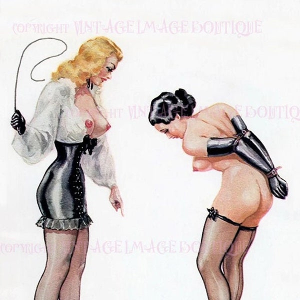 Vintage 1940's Dominant Woman Kinky Illustration Bizarre John Willie V.3 Bondage BDSM 5x7 Greeting Card
