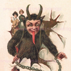 Antyczna ilustracja edwardiańska Krampus Catching Ladies Sezon świąteczny Krampuskarten Pagan Winter Solstice Holiday 5x7 Kartka okolicznościowa