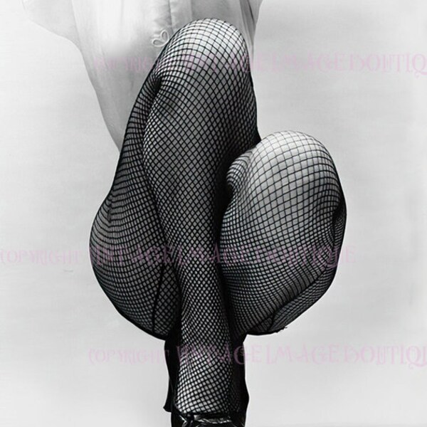 Vintage Black And White Sexy Leggy Woman In Fishnet Tights And High Heels  Kinky Erotic  5x7 Greeting Card