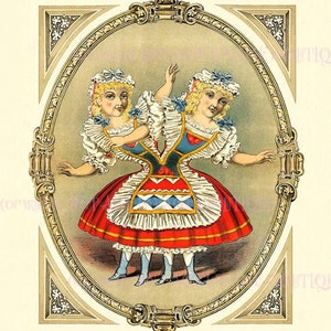 Carte de vœux 5 x 7 Antique Victorian Amusement Act, Rosa & Josefa Blazek, jumeaux pygopagi siamois Divertissement de salle égyptienne
