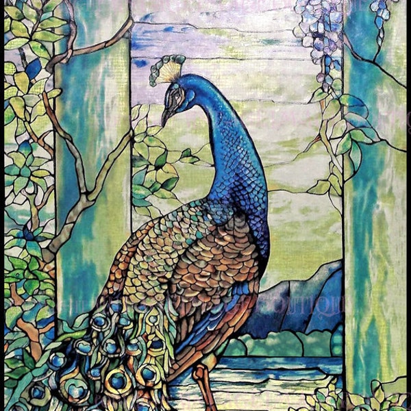 Beautiful Late Victorian Stained Glass Panel Of A Colourful Peacock  5x7 Greeting Card