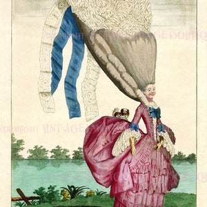 Ancienne illustration humoristique géorgienne satirisant les perruques poudrées pour femmes et les mouvements de liège carte de voeux 5 x 7 médical scientifique