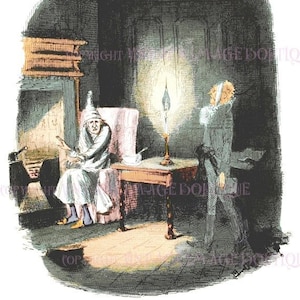 Antyczna ilustracja wiktoriańska Marley's Ghost From Dickens Opowieść wigilijna Sezon przesilenia zimowego Święta 5x7 Kartka okolicznościowa