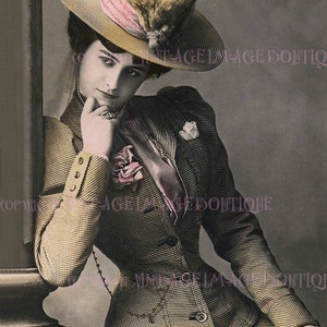 Magnifique photo édouardienne antique teintée à la main portrait d'une belle coquette taille guêpe 5 x 7 carte de voeux