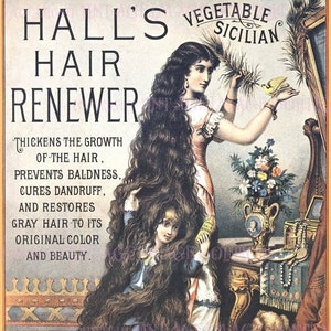 Antike viktorianische Quacksalber-Medizin-Werbung für Hall's Hair Renewer Tonic Medizinisch-wissenschaftliche 5x7-Grußkarte