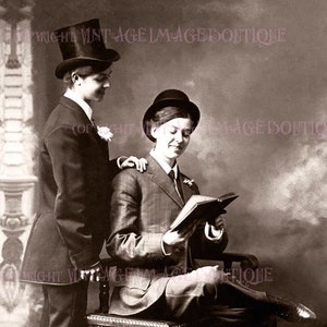 Belle Antique Victorienne Lesbienne Couple Mariage Partenariat Civil Mariage 5x7 Carte de Voeux
