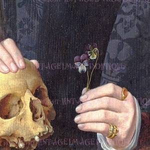 Sombre Antique 17th Century Memento Mori Painting Detail Of A Gentleman In Mourning  5x7 Greeting Card