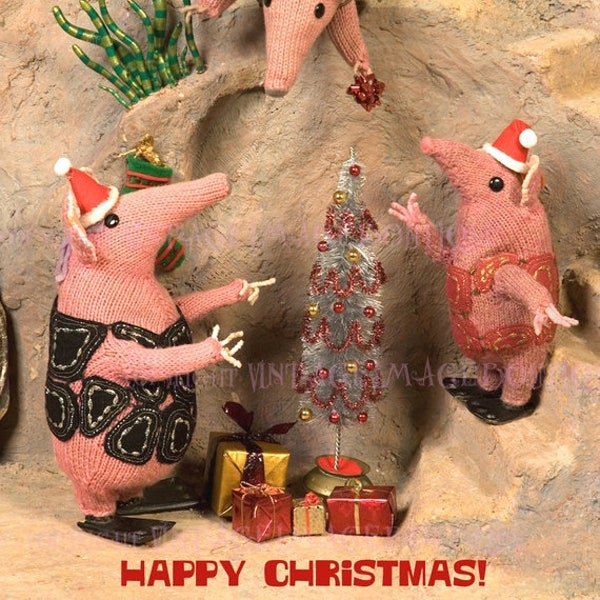Vintage 1960's The Clangers On Their Moon Star Decorating A Christmas Tree Holiday Season Christmas Winter Solstice 5x7 Greeting Card