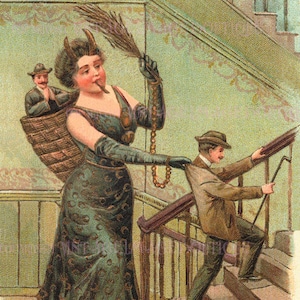 Antyczna ilustracja edwardiańska przedstawiająca Lady Krampus Okres Bożego Narodzenia Krampuskarten Pagan Zimowe Przesilenie Święto 5x7 Kartka z życzeniami