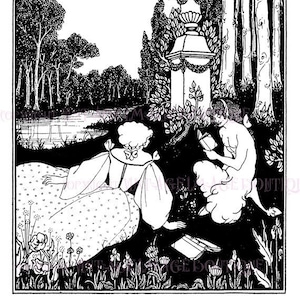 Ilustração a caneta e tinta de Aubrey Beardsley, do período vitoriano tardio, do periódico literário The Yellow Book, cartão comemorativo 5x7