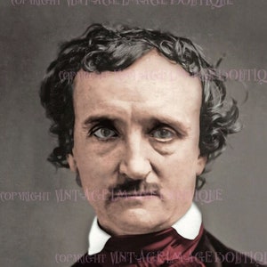 Antik, 19.Jahrhundert, Koloriertes Foto, Porträt Des Schriftstellers Und Dichters Edgar Allan Poe 17x18, Grußkarte
