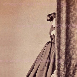 Lovely Antique Victorian Mourning Portrait Of A Woman In Mourning Posed Behind A Draped Curtain  5x7 Greeting Card