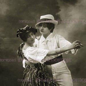 Lindo casal de dançarinas de tango lésbicas dos anos 1920, casamento, união civil, cartão comemorativo 5x7