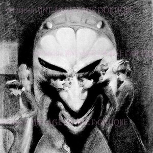Ancienne illustration illusion édouardienne en noir et blanc de Méphisto fantasmagorique 5 x 7 carte de voeux