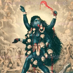 Pintura vitoriana tardia representando a deusa hindu Kali Ma, cartão comemorativo 5x7