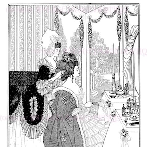 Ilustración victoriana tardía de pluma y tinta de Aubrey Beardsley de la tarjeta de felicitación Lady Arabella 5x7