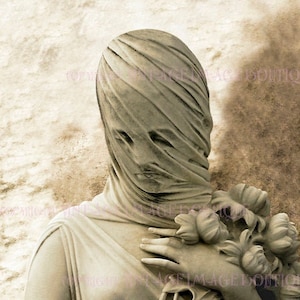 Lovely Vintage Evocative Gothic Mourning Photograph Of A Bust Of A Veiled Woman Adorning Her Tomb In A German Cemetery  5x7 Greeting Card