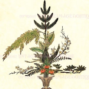 Antieke 16e-eeuwse Japanse Ikebana bloemsierkunst bloem Ikenobo arrangement illustratie vijf 5 x 7 wenskaarten